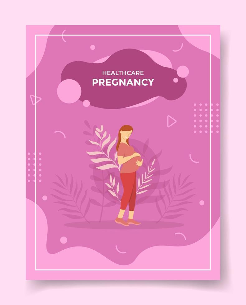 mujer embarazada o embarazada con flor para plantilla de pancartas, folletos, libros y portada de revista vector