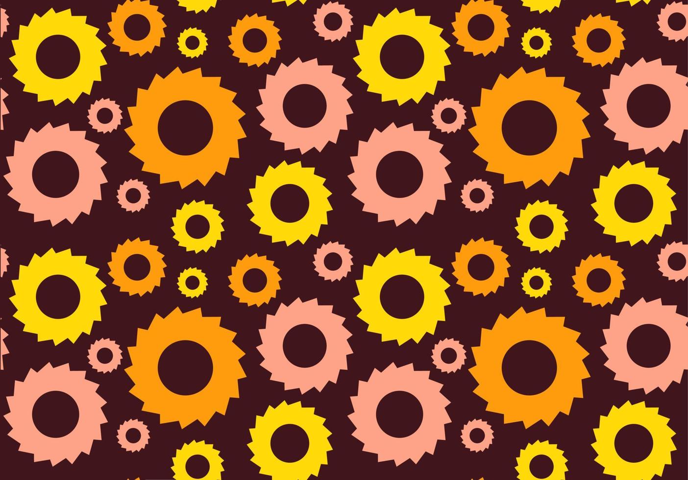 Geometric pattern seamless. Yellow, orange, powder, brown with circles, gears. Vector illustration.