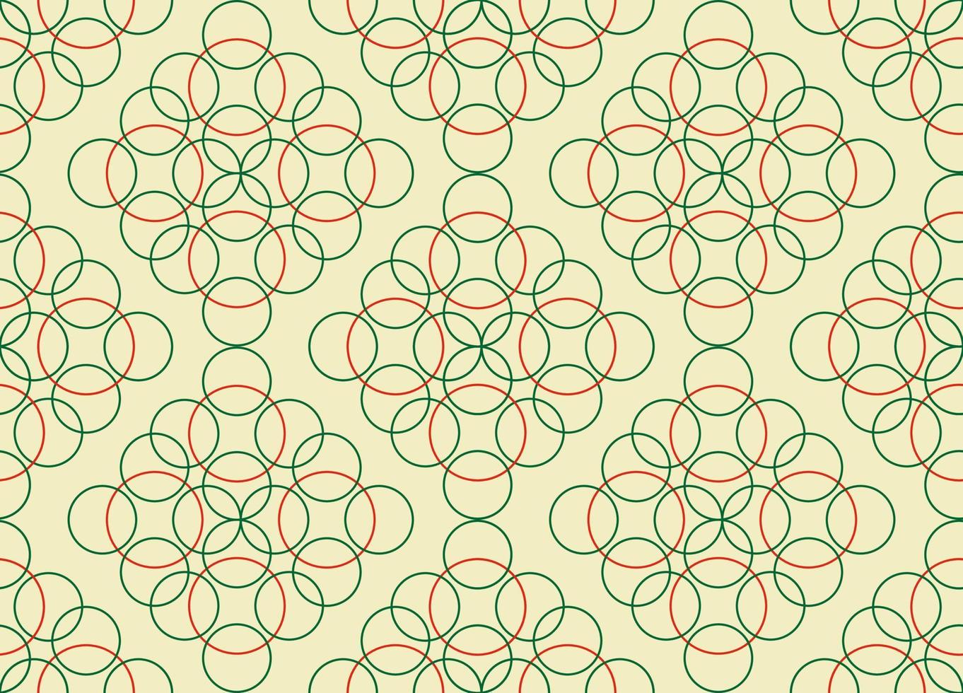 Geometric pattern seamless. Green and red colors with circles, rings. Vector illustration.