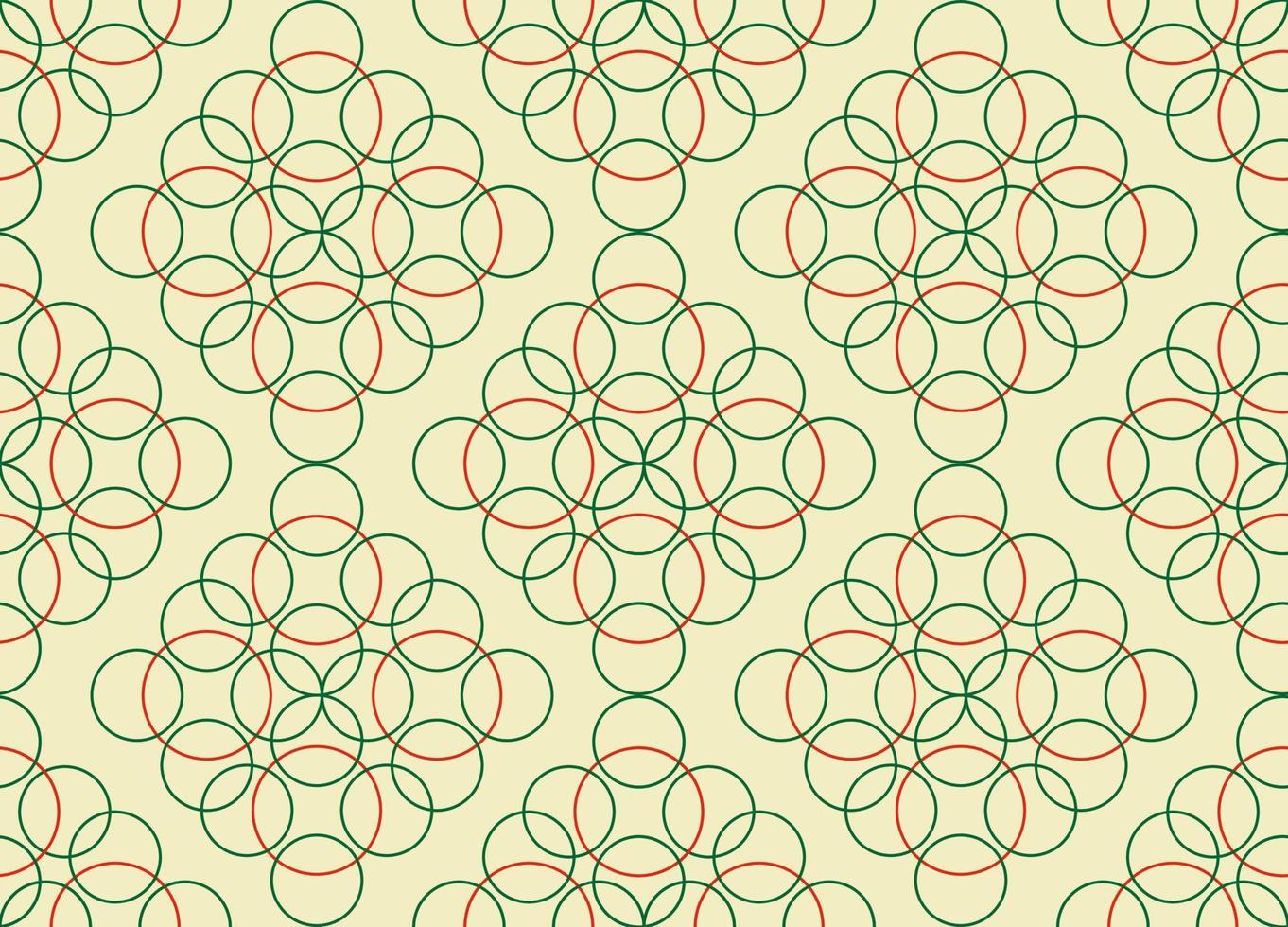 Geometric pattern seamless. Green and red colors with circles, rings. Vector illustration.