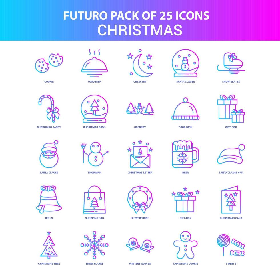 25 Blue and Pink Futuro Christmas Icon Pack vector