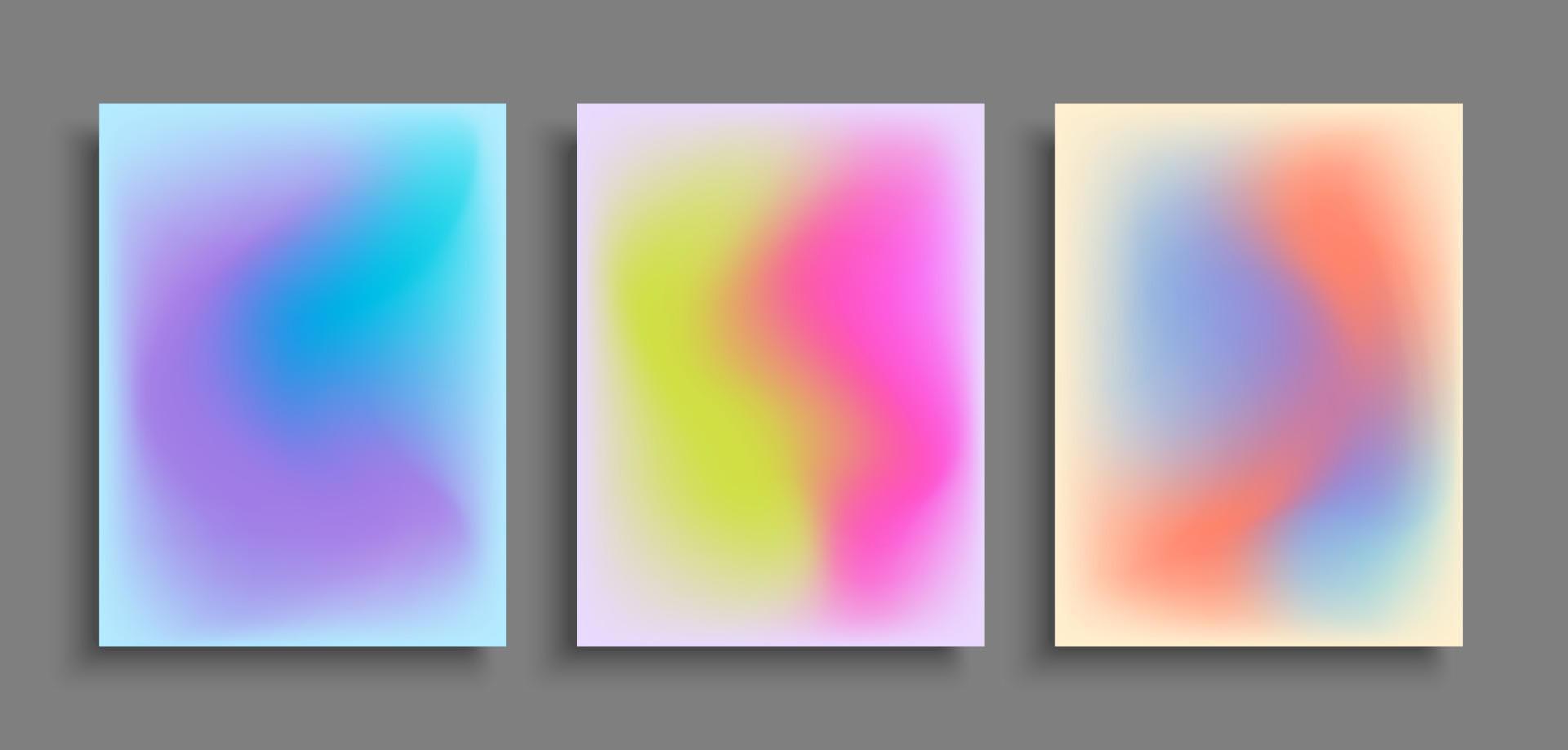Abstract blurred color gradient background set. Modern template for brochures, flyers, posters, cards, covers. Bright colored liquid graphic composition. Vector illustration