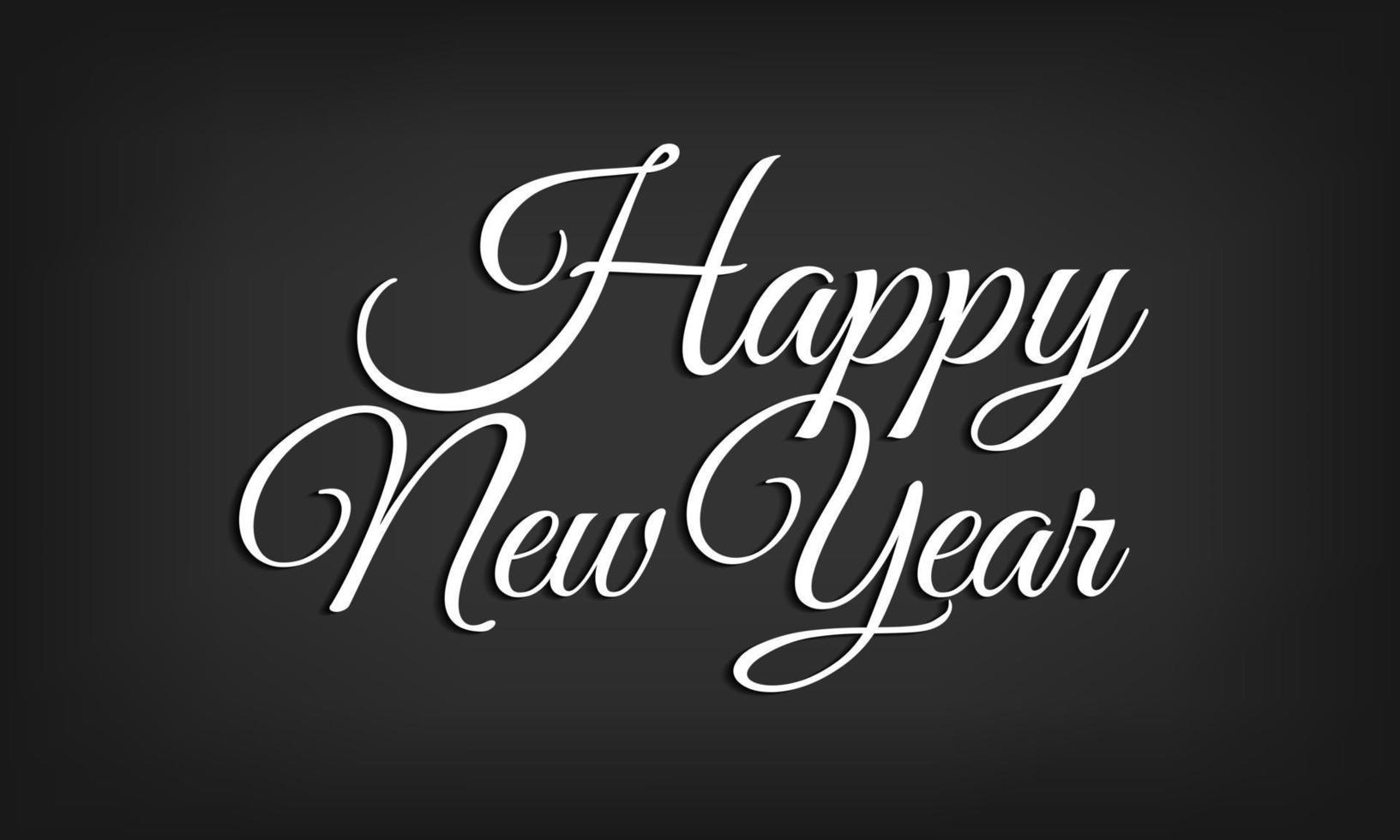 Happy new year handwritten calligraphy. Greeting card, festive holiday banner on dark background. Vector illustration