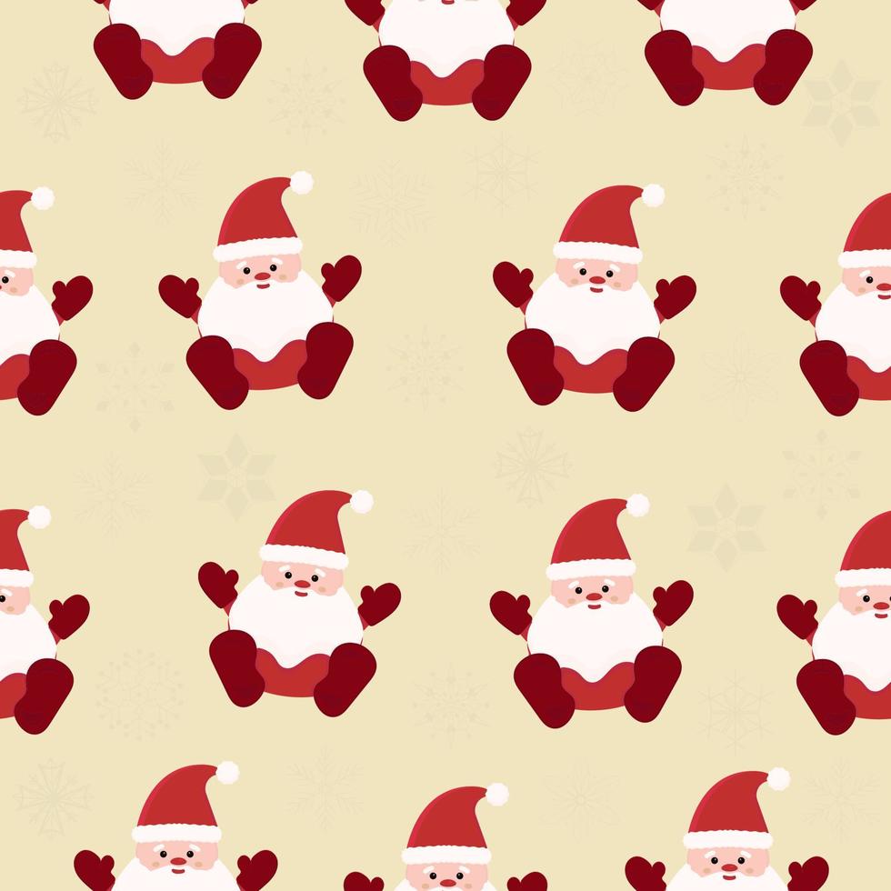 Retro style seamless pattern with cute Santa on a beige background with snowflakes vector