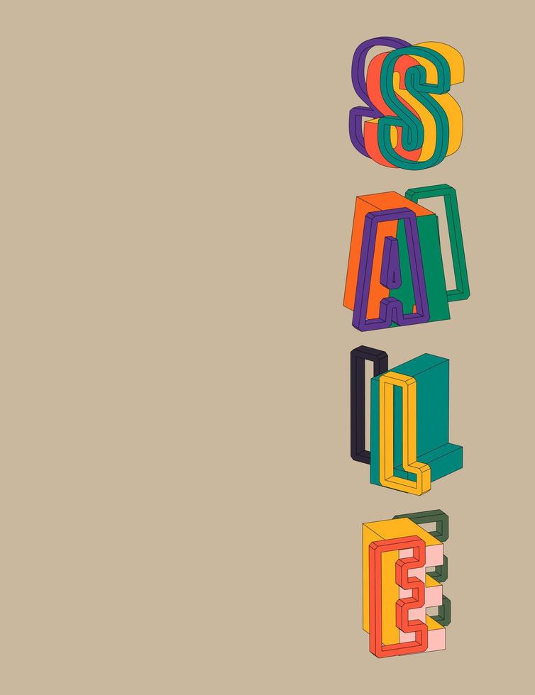 banner vertical con venta de letras volumétricas en estilo pop art. colores brillantes. estilo moderno de moda. ilustración plana editable aislada vectorial. vector