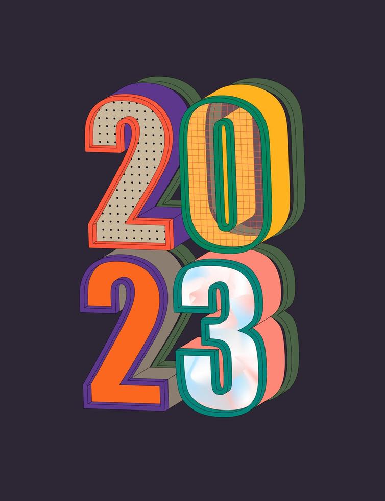 Vertical banner with volumetric numbers 2023 new year in pop art style ...
