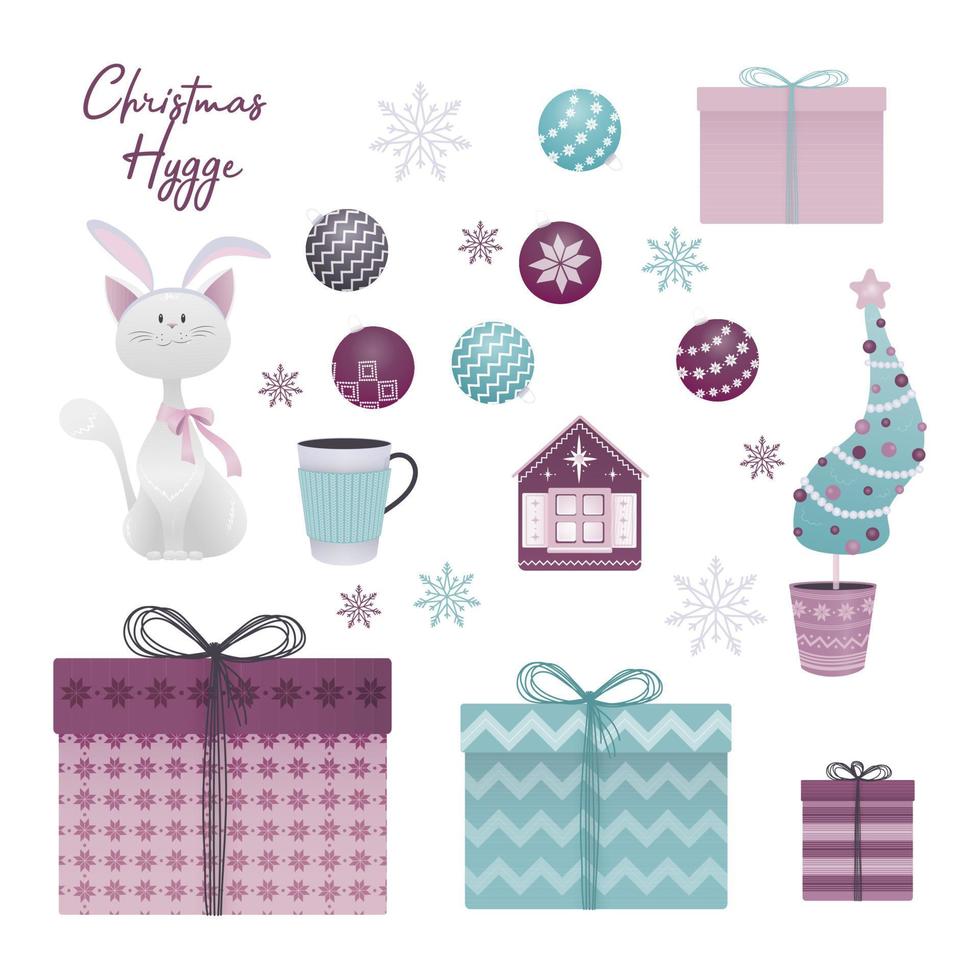 New year Christmas Hygge set vector