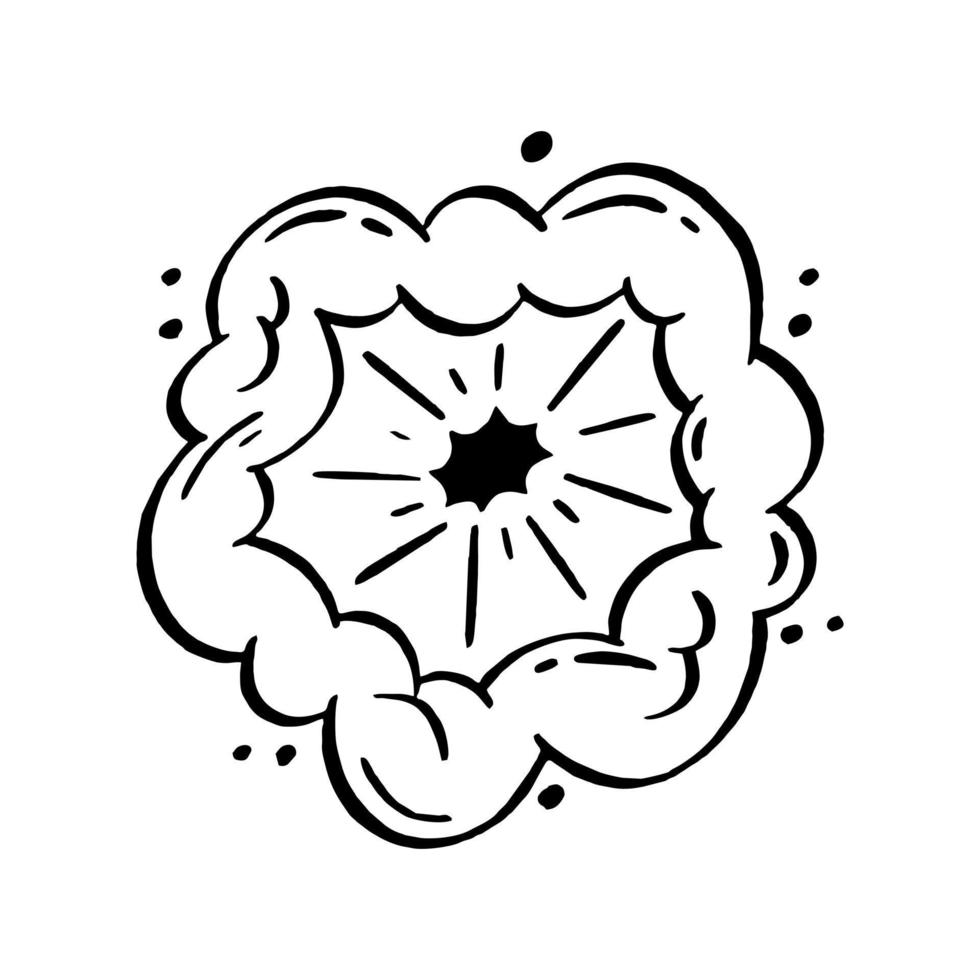 Illustration of explosion and smoke for comics. Retro design element. Vector doodle illustration