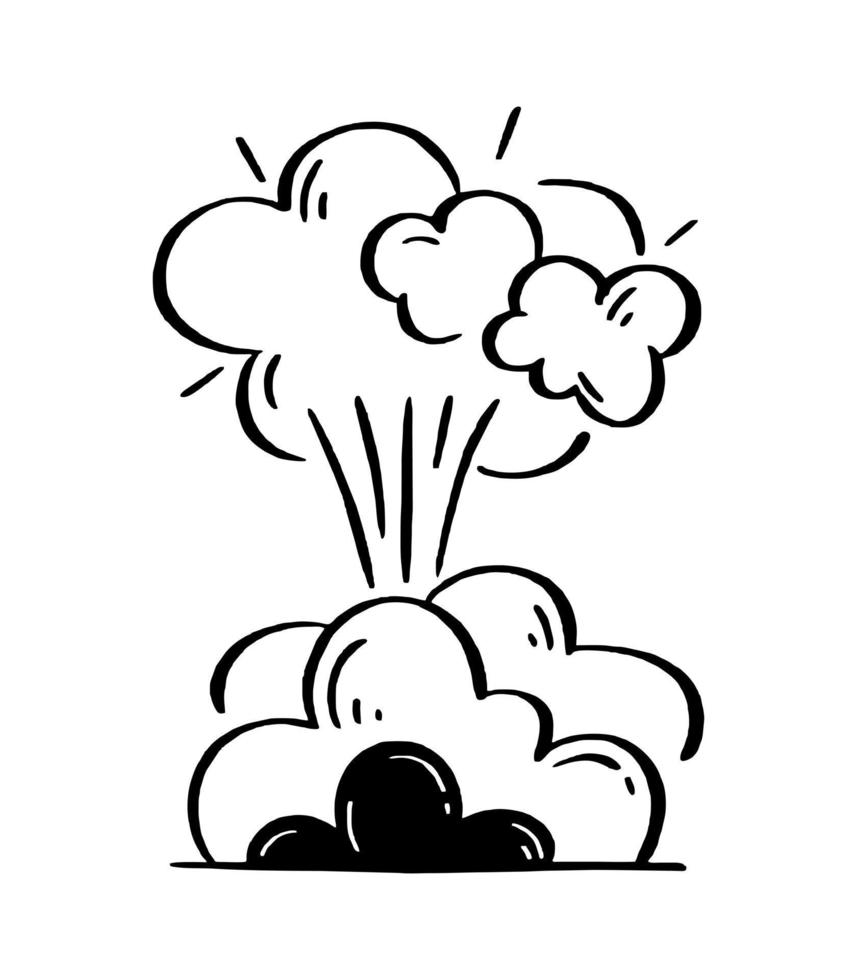 Illustration of explosion and smoke for comics. Retro design element. Vector doodle illustration