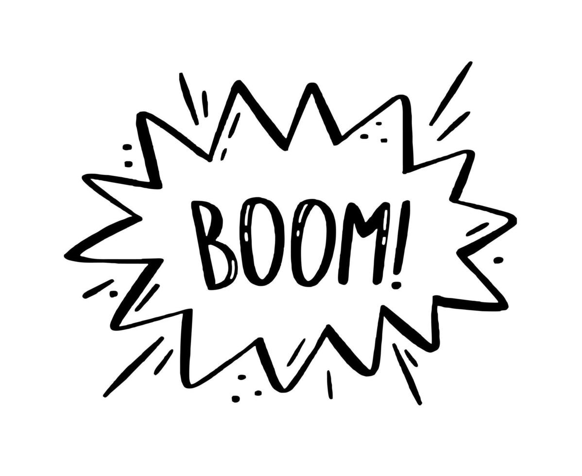 Illustration of explosion and smoke for comics. Retro design element. Vector doodle illustration