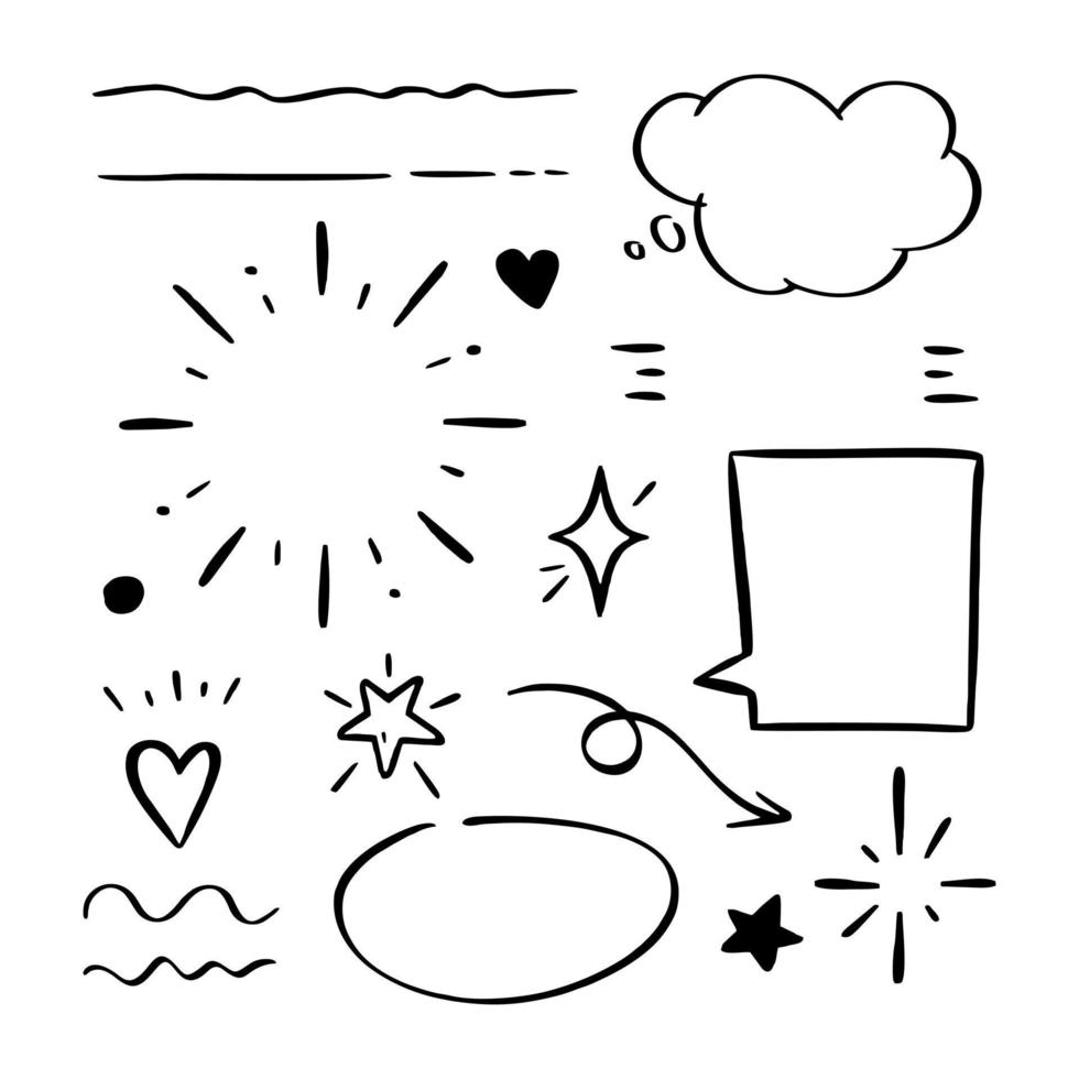 A set of elements of highlighting arrows underscores, speech bubble brush strokes, flash. Vector illustration