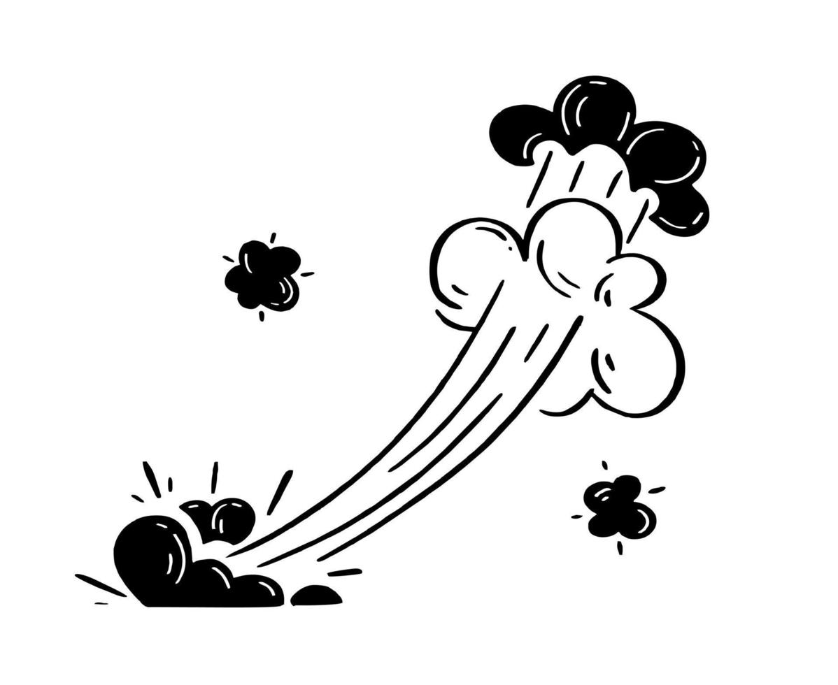 Illustration of explosion and smoke for comics. Retro design element. Vector doodle illustration