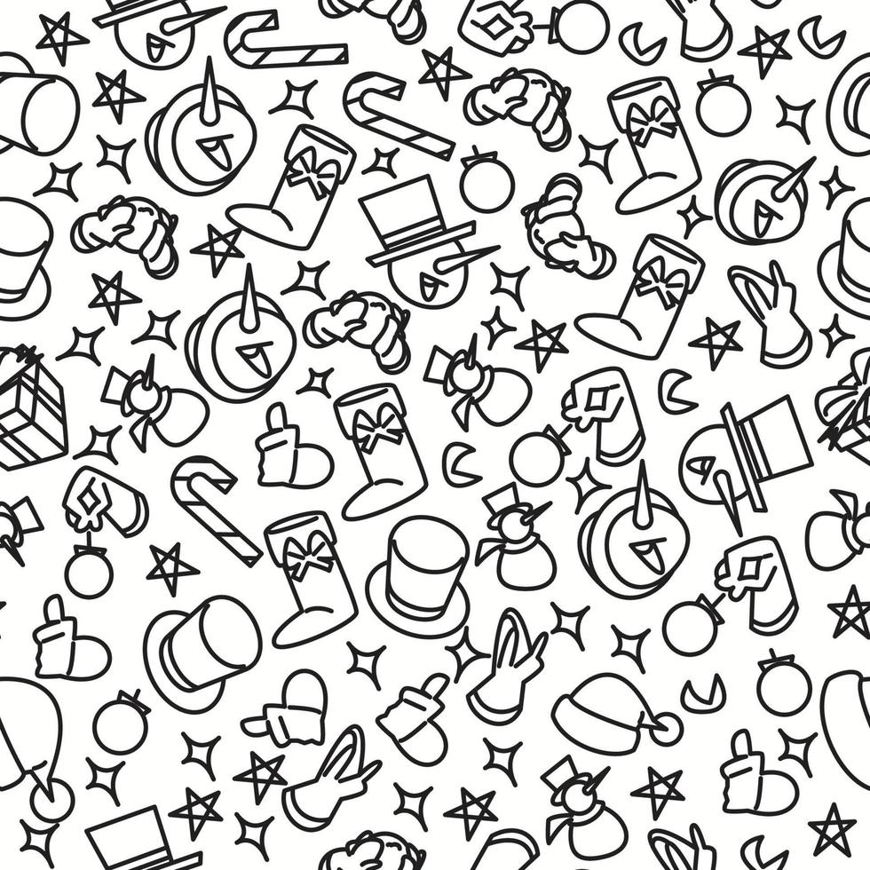 seamless pattern Christmas themed in monoline style vector