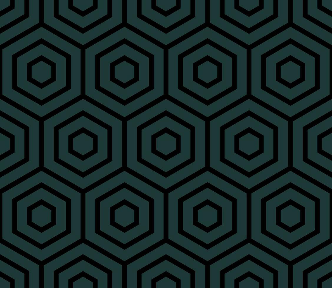 BLACK SEAMLESS VECTOR BACKGROUND WITH EMERALD HEXAGONS