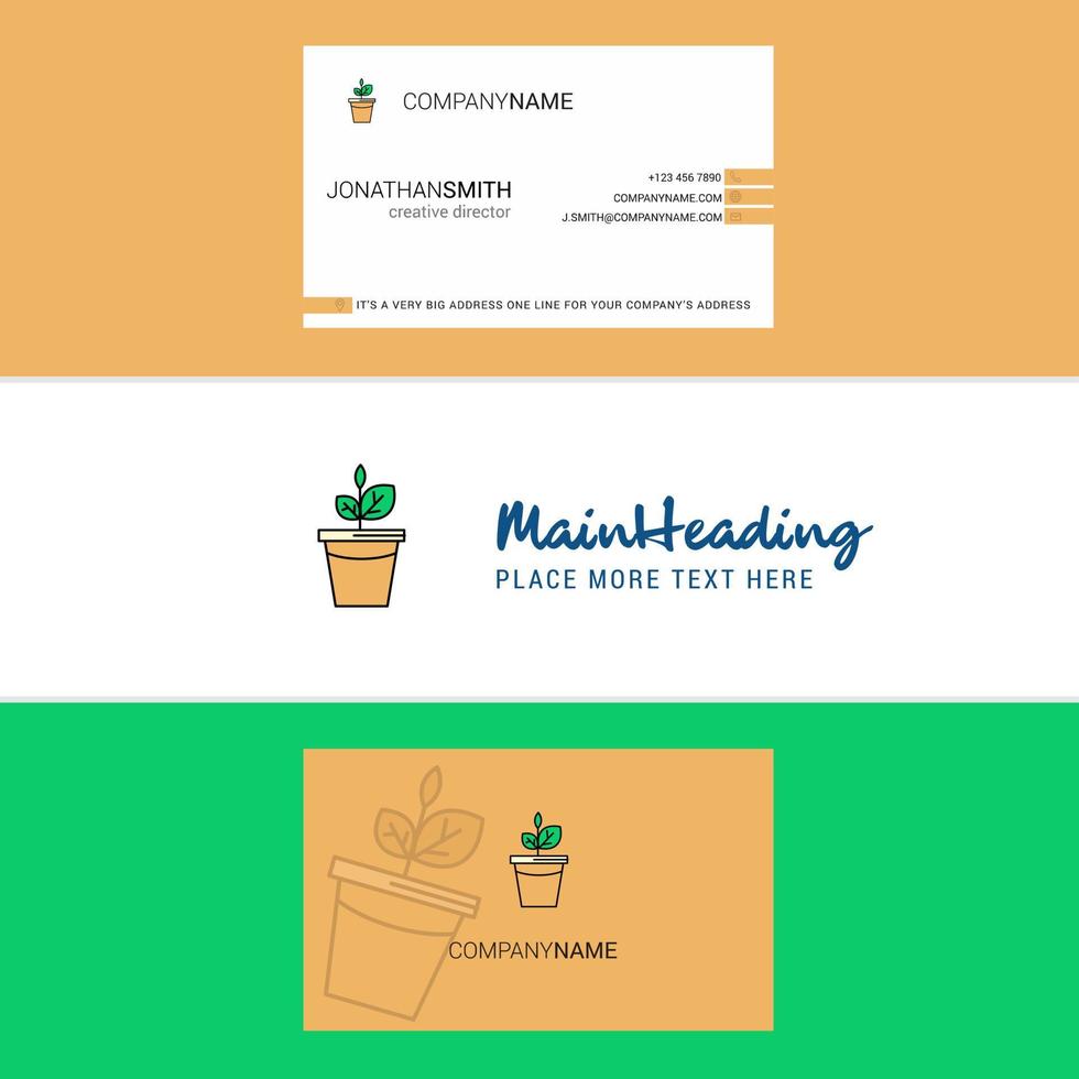 Beautiful Plant pot Logo and business card vertical Design Vector