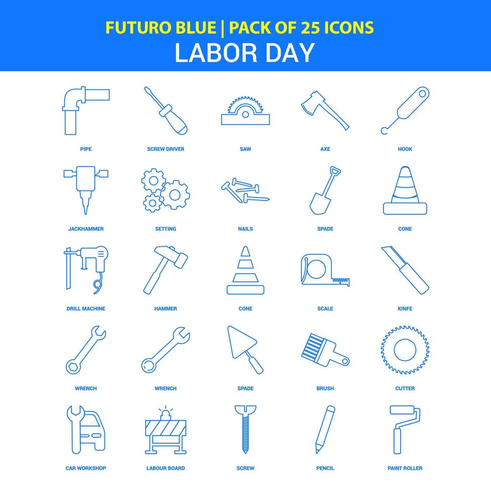 Labor day Icons Futuro Blue 25 Icon pack vector