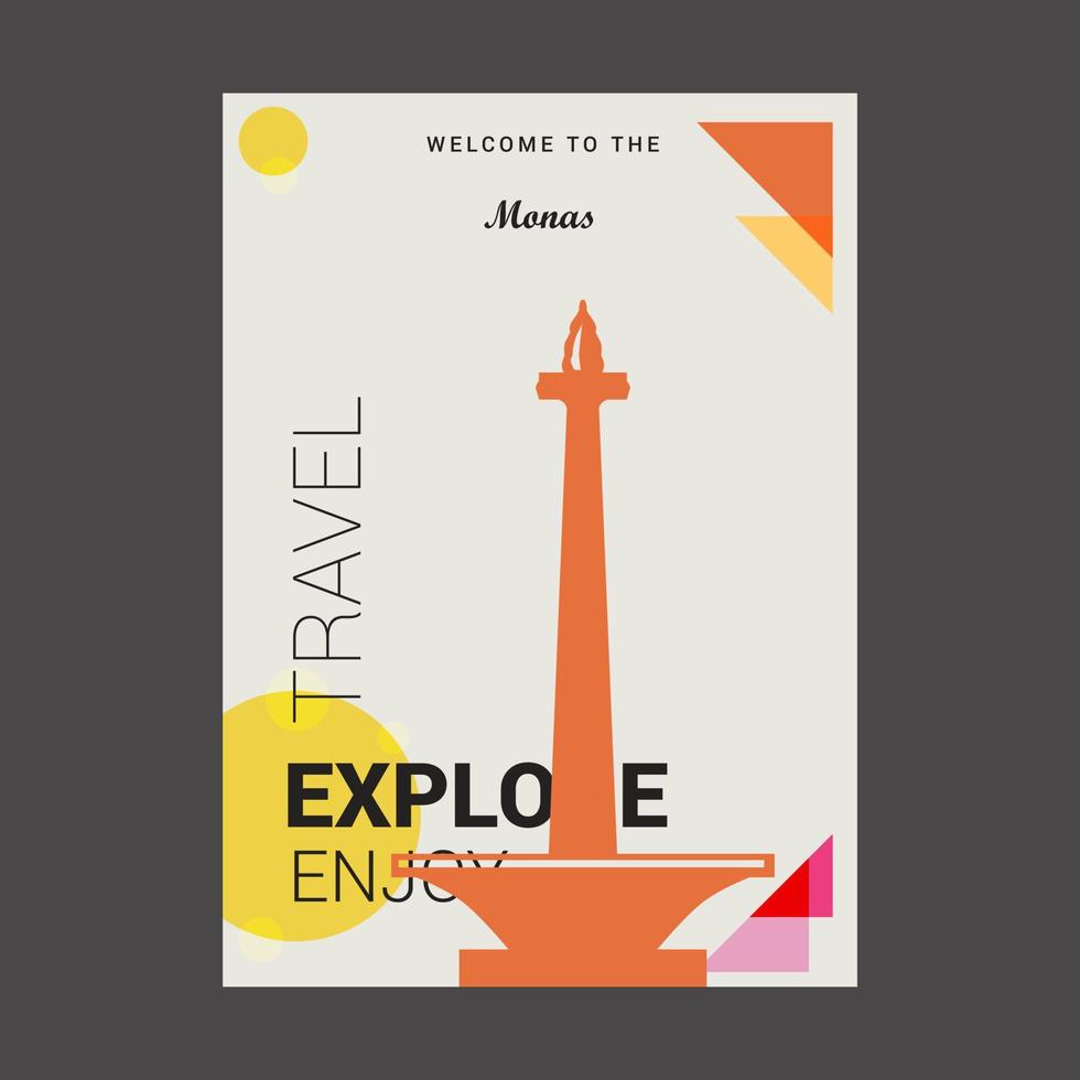 bienvenido a las monas jakarta indonesia explore travel enjoy poster template vector