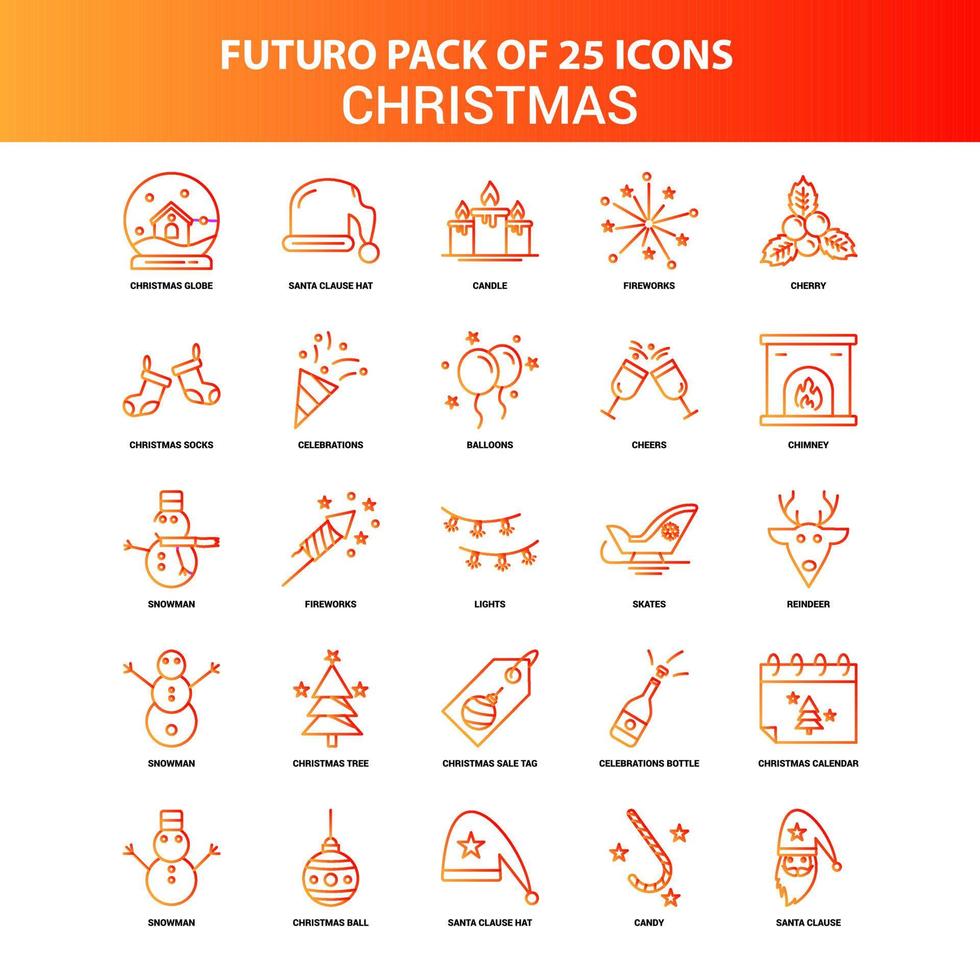 naranja futuro 25 conjunto de iconos de navidad vector