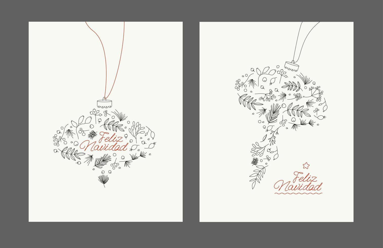 Christmas Postcard on a Spanish language. feliz navidad Xmas tree bauble for postcard and invitation. vector