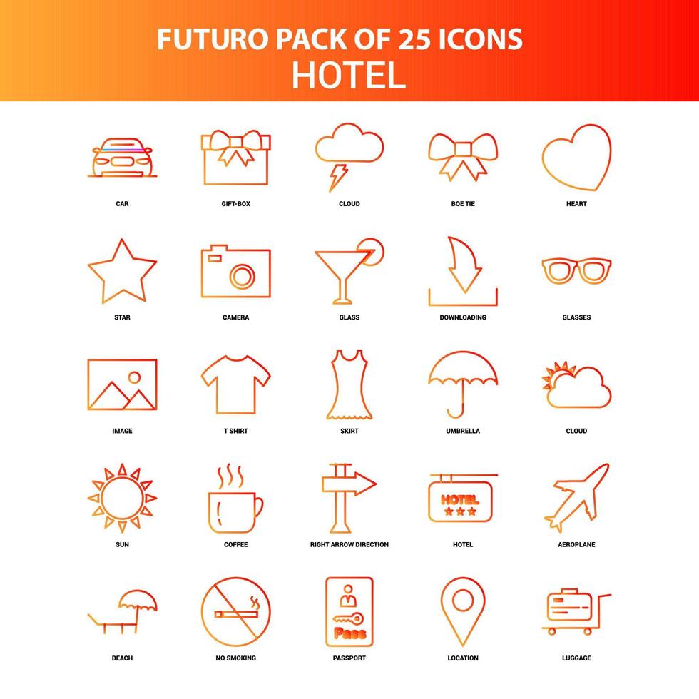 conjunto de iconos de hotel naranja futuro 25 vector