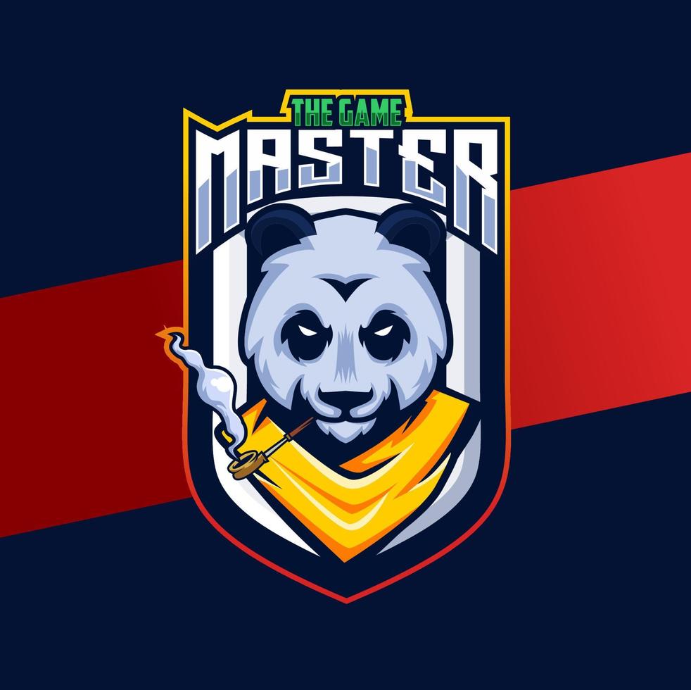 diseño de logotipo de e-sport mascota panda con carácter de estilo maestro para jugador y deporte vector