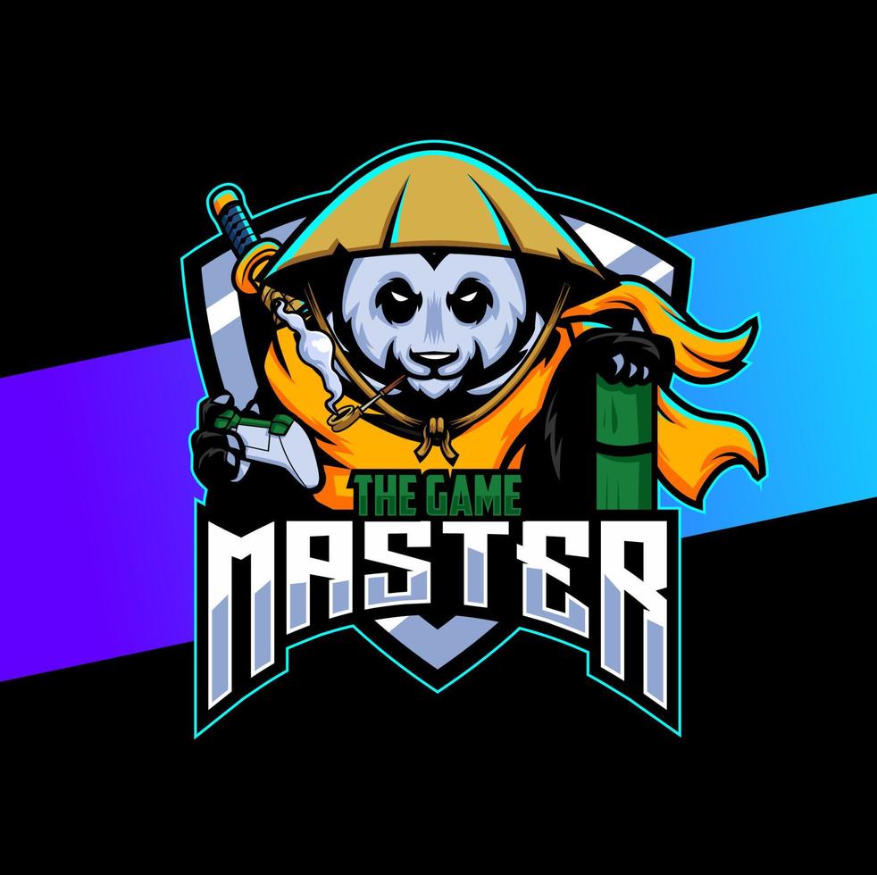 diseño de logotipo de esport de mascota panda con carácter de estilo maestro para jugadores y deportes vector