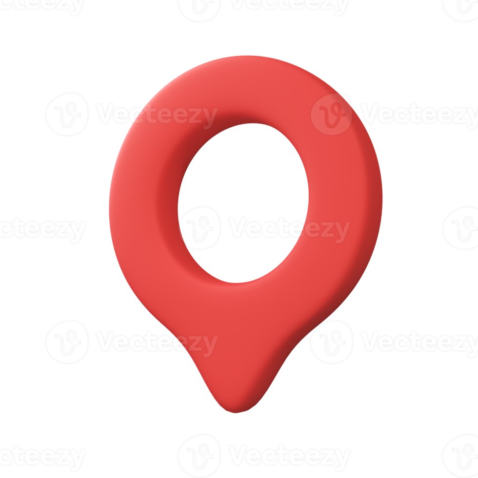 Red pin for pointing the destination on the map. 3d illustration png