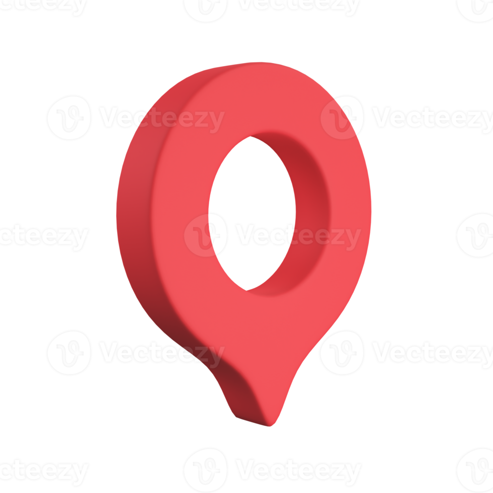 Red pin for pointing the destination on the map. 3d illustration png