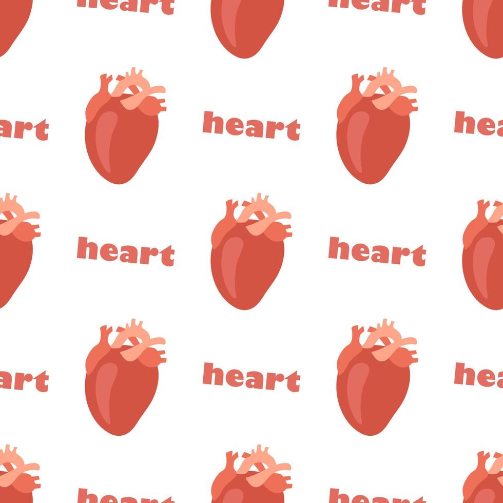 Human heart, cartoon style illustration. Seamless pattern. Vector illustration