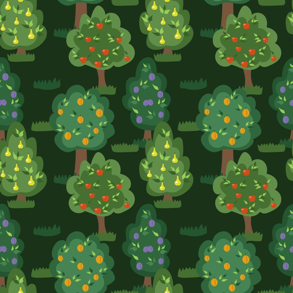 Fruit trees pear, apple, apricot, plum. Orchard. vector pattern