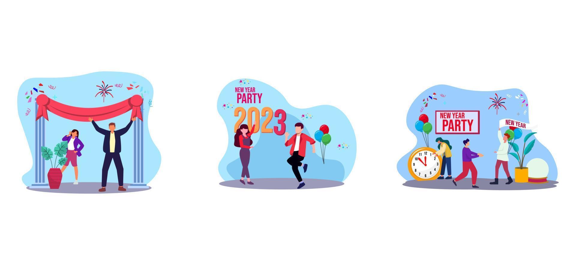 New Year Celebration Flat Bundle Design vector