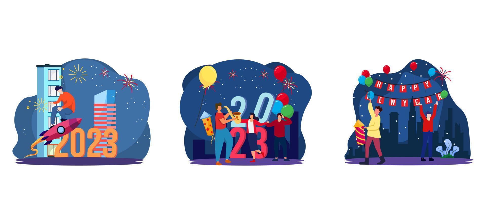 New Year New Activity Flat Bundle Design vector