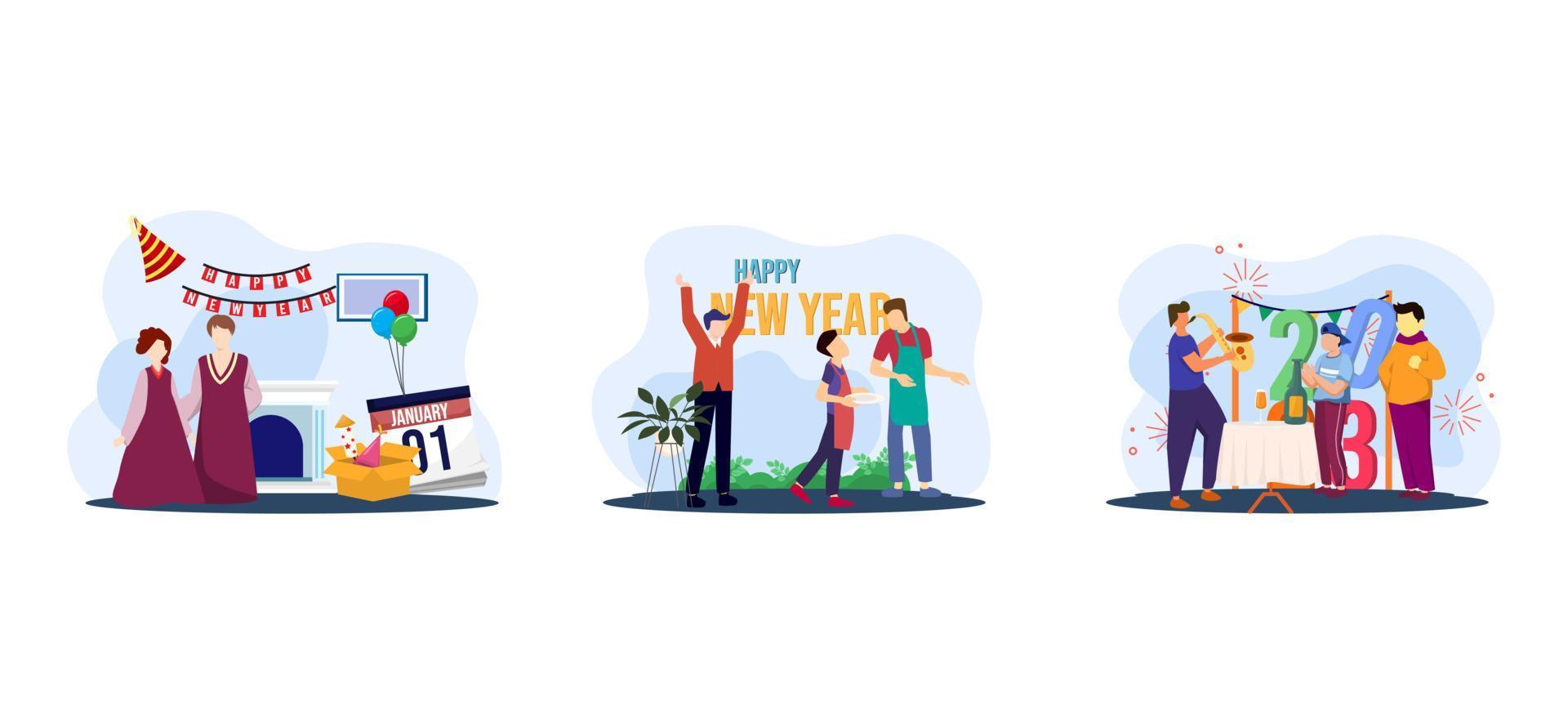 Kind Celebrate New Year Flat Bundle Design vector