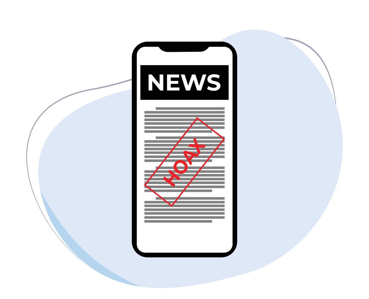 mobile phone with hoax news screen display. flat design vector illustration