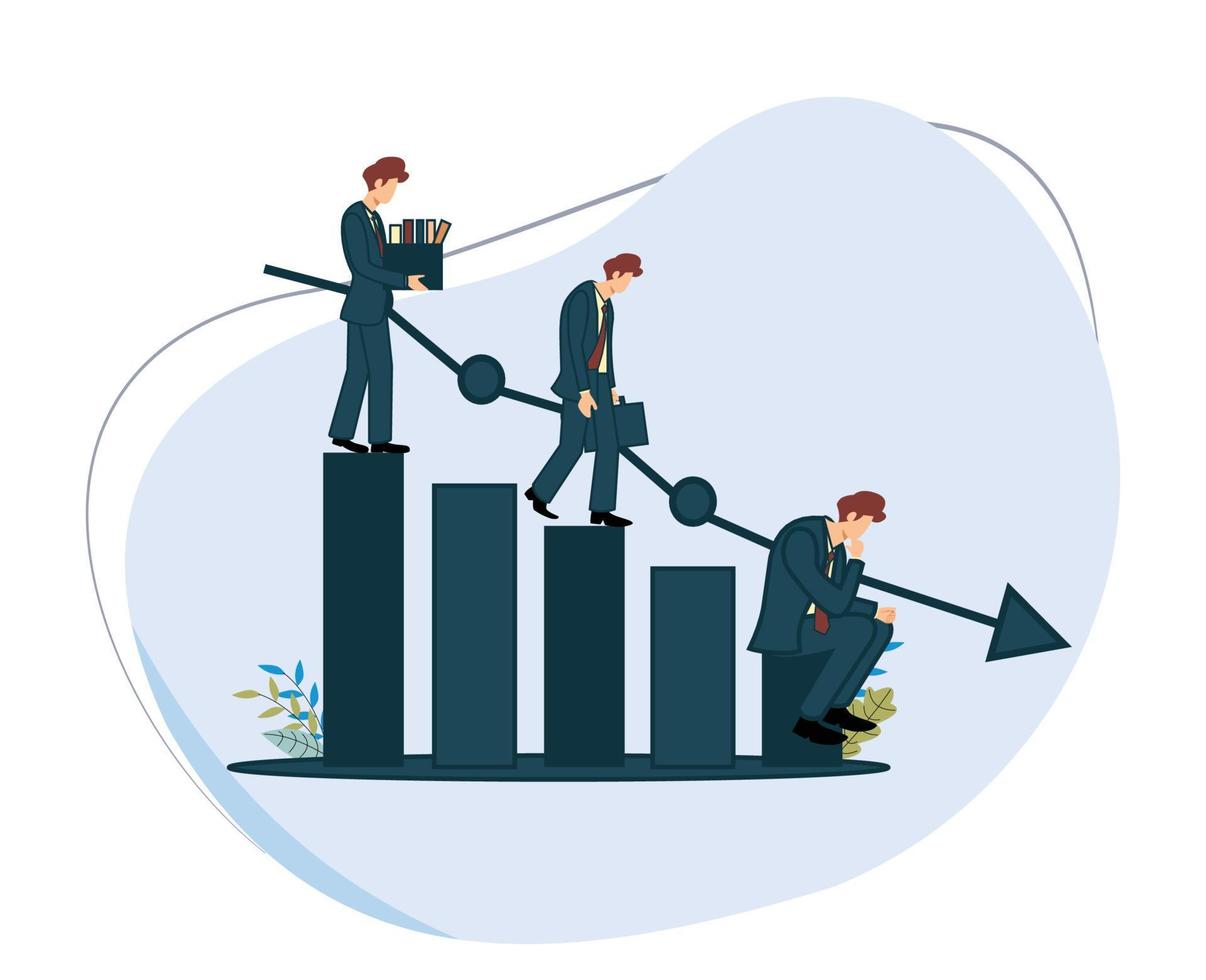 decline in business performance. impact of the economic recession. bankrupt businessman. bankrupt company. employees lost their jobs. deficit. recession. flat design vector