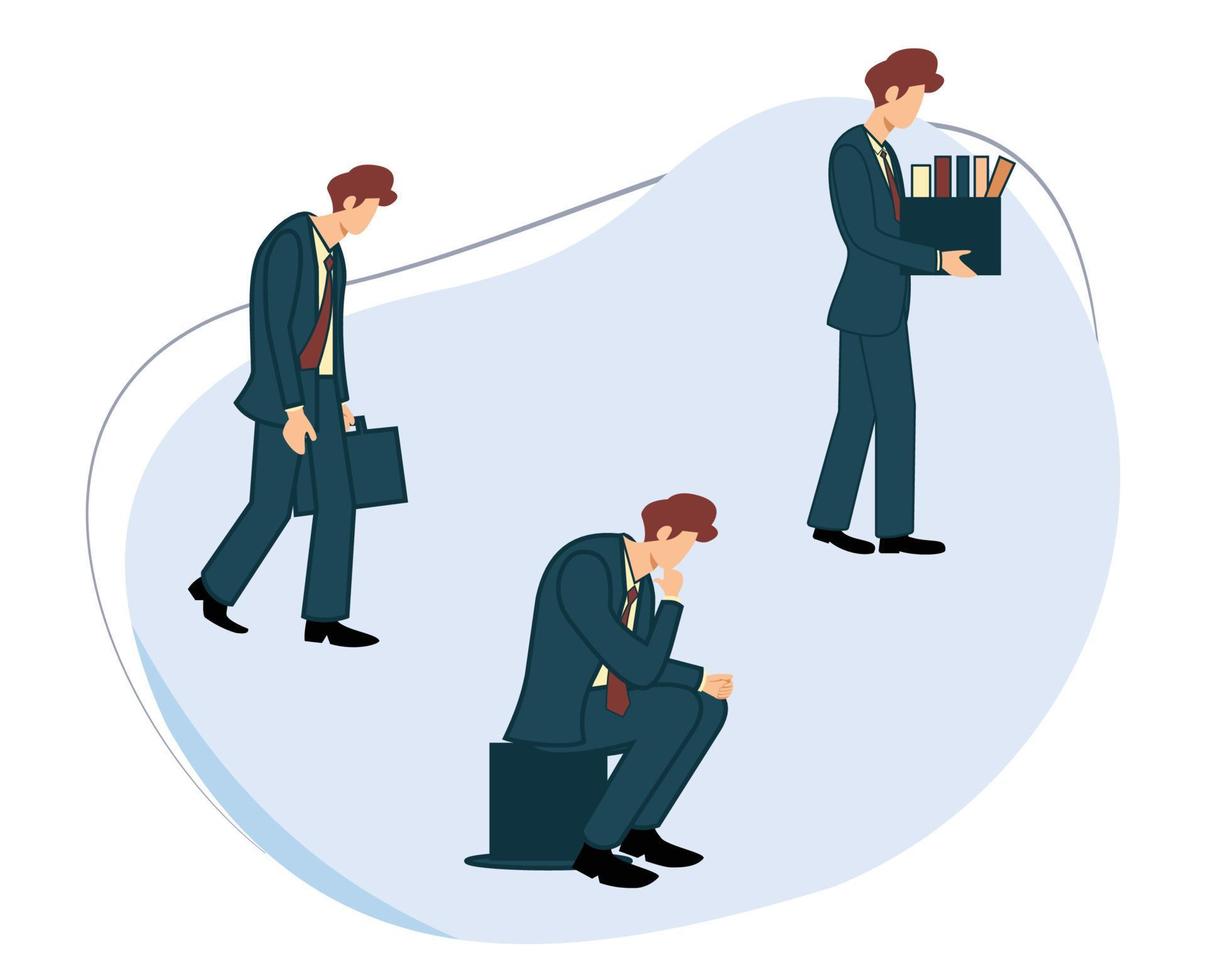 employees lost their jobs. stressed employees. businessman failed. desperate businessman. flat design vector illustration