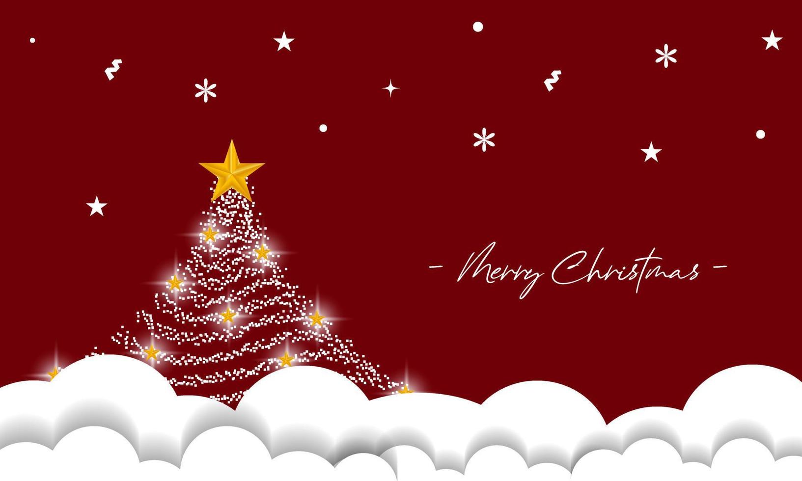 merry christmas background with christmas tree ornaments and clouds vector