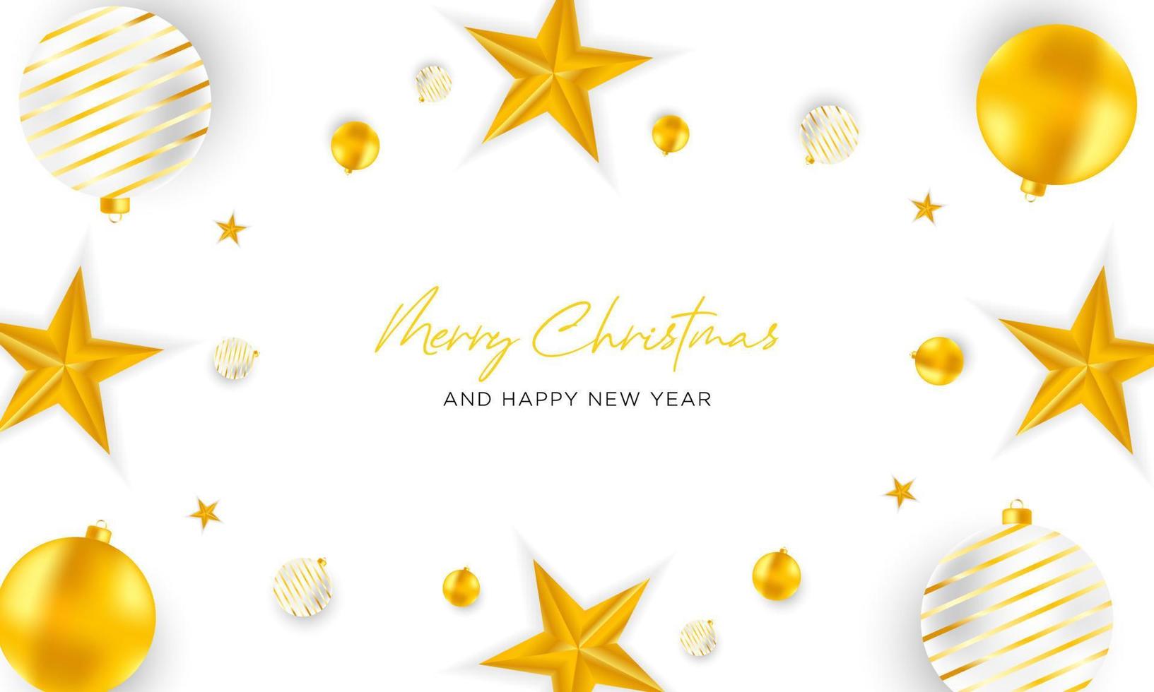 merry christmas and new year background with ball, star and tree decoration vector