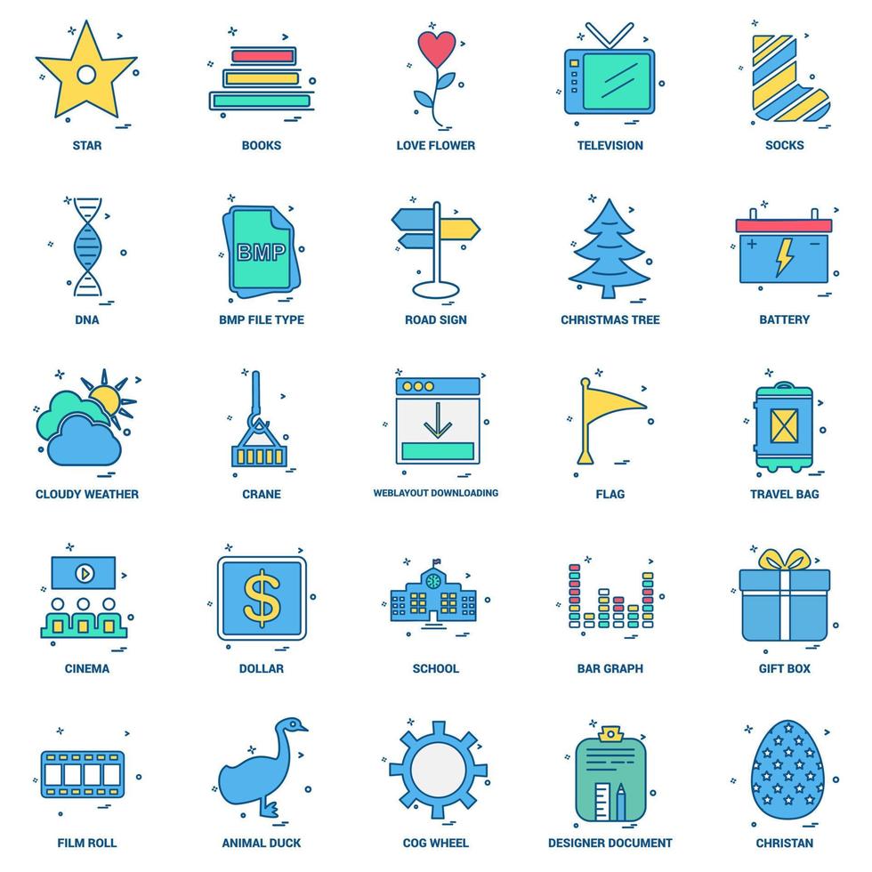 25 conjunto de iconos de color plano de mezcla de concepto de negocio vector