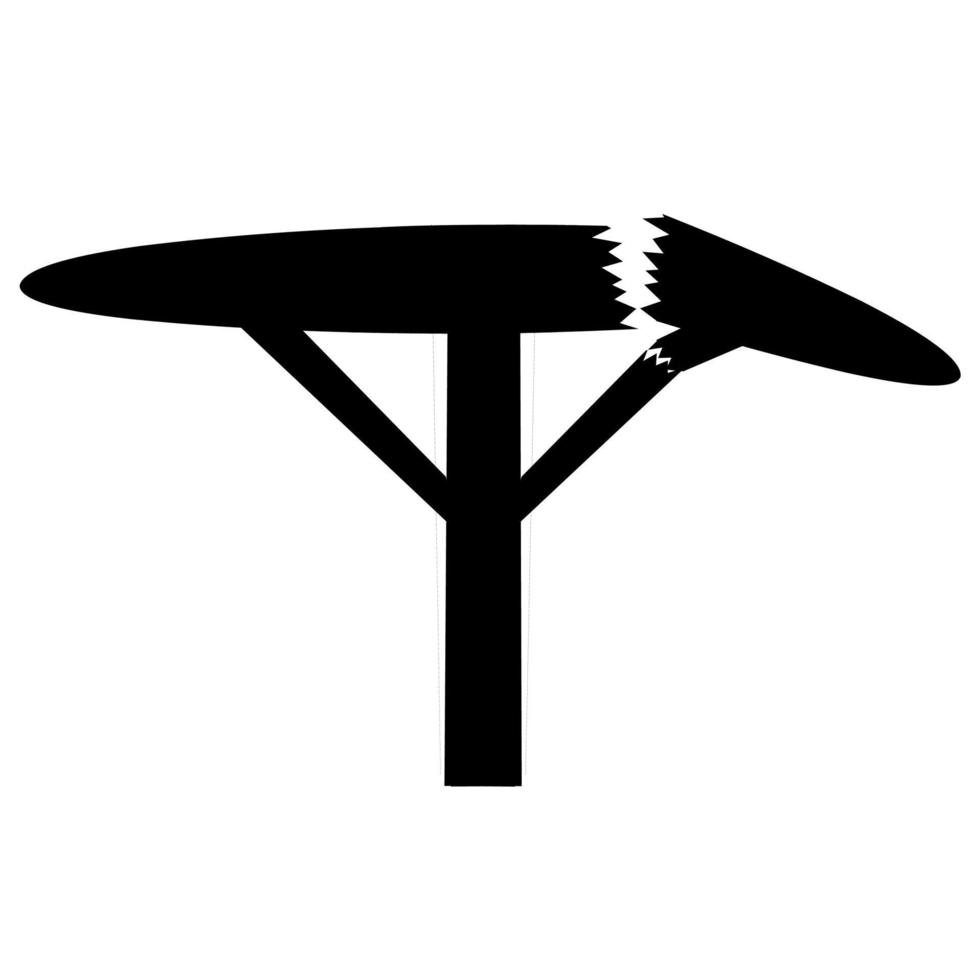 mesa rota sobre un fondo blanco. la mesa redonda se partió en dos. ideal para logotipos de material de madera desgastada y vieja. ilustración vectorial vector