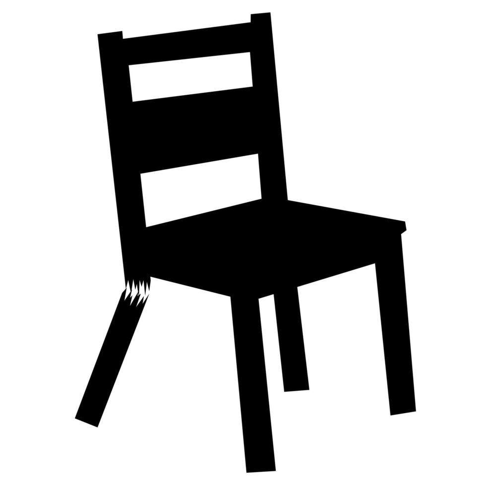 Broken chair leg on white background. Broken black chair. Suitable for weathered and dirty wood material logos. Vector illustration