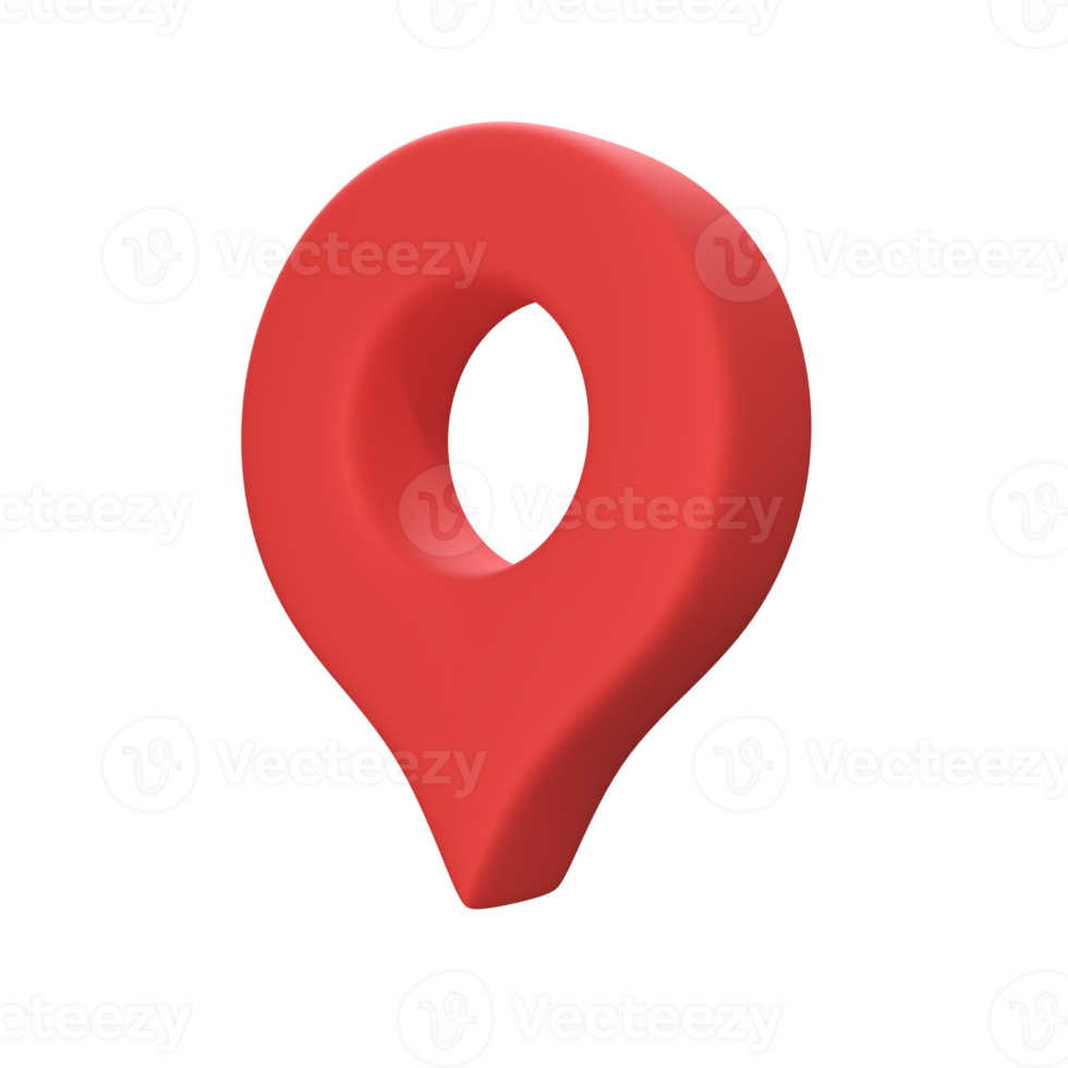 Red pin for pointing the destination on the map. 3d illustration png