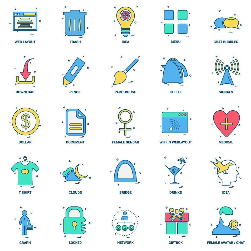 25 Business Concept Mix Flat Color Icon set vector