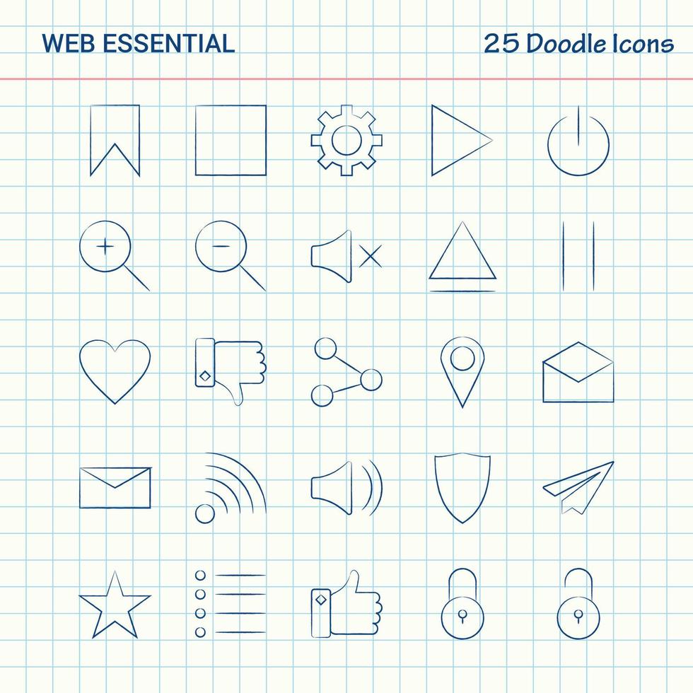web esencial 25 iconos de garabato conjunto de iconos de negocios dibujados a mano vector
