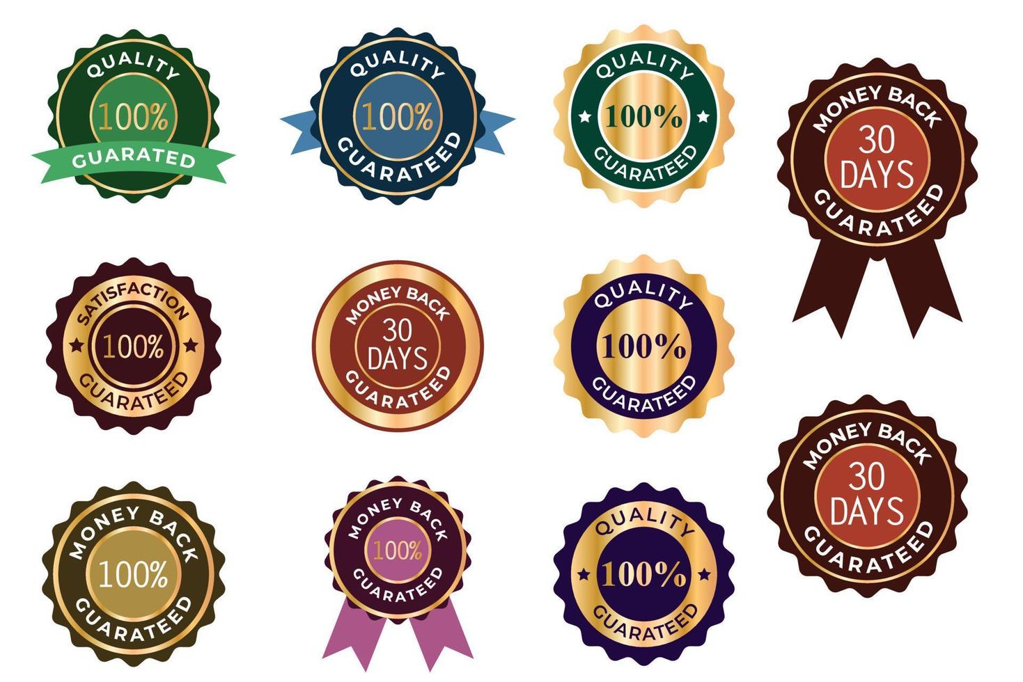 conjunto de garantía clásica garantía cinta de sello de oro insignia de premio vintage diseño de sello de calidad mejor garantía garantía de etiqueta de etiqueta de venta de producto premium. vector