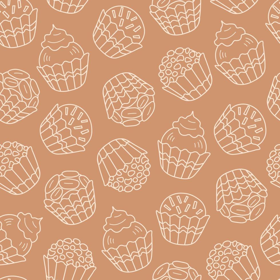 Food seamless pattern with doodle round chocolate candy vector