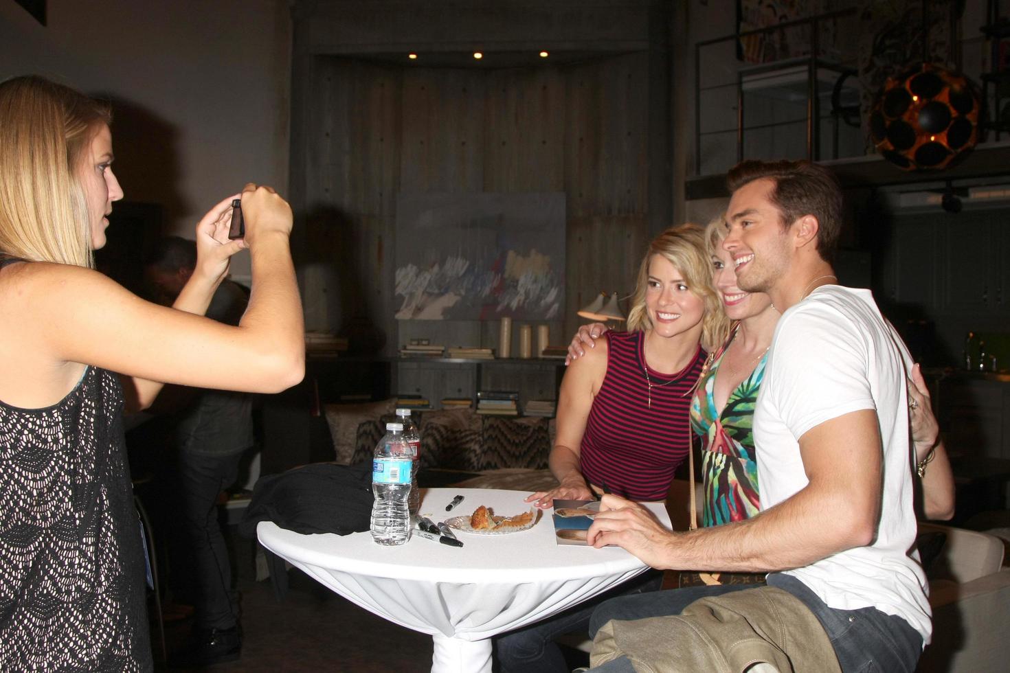 LOS ANGELES, AUG 14 - Linsey Godfrey, Fan, Pierson Fode at the Bold and Beautiful Fan Event Friday at the CBS Television City on August 14, 2015 in Los Angeles, CA photo