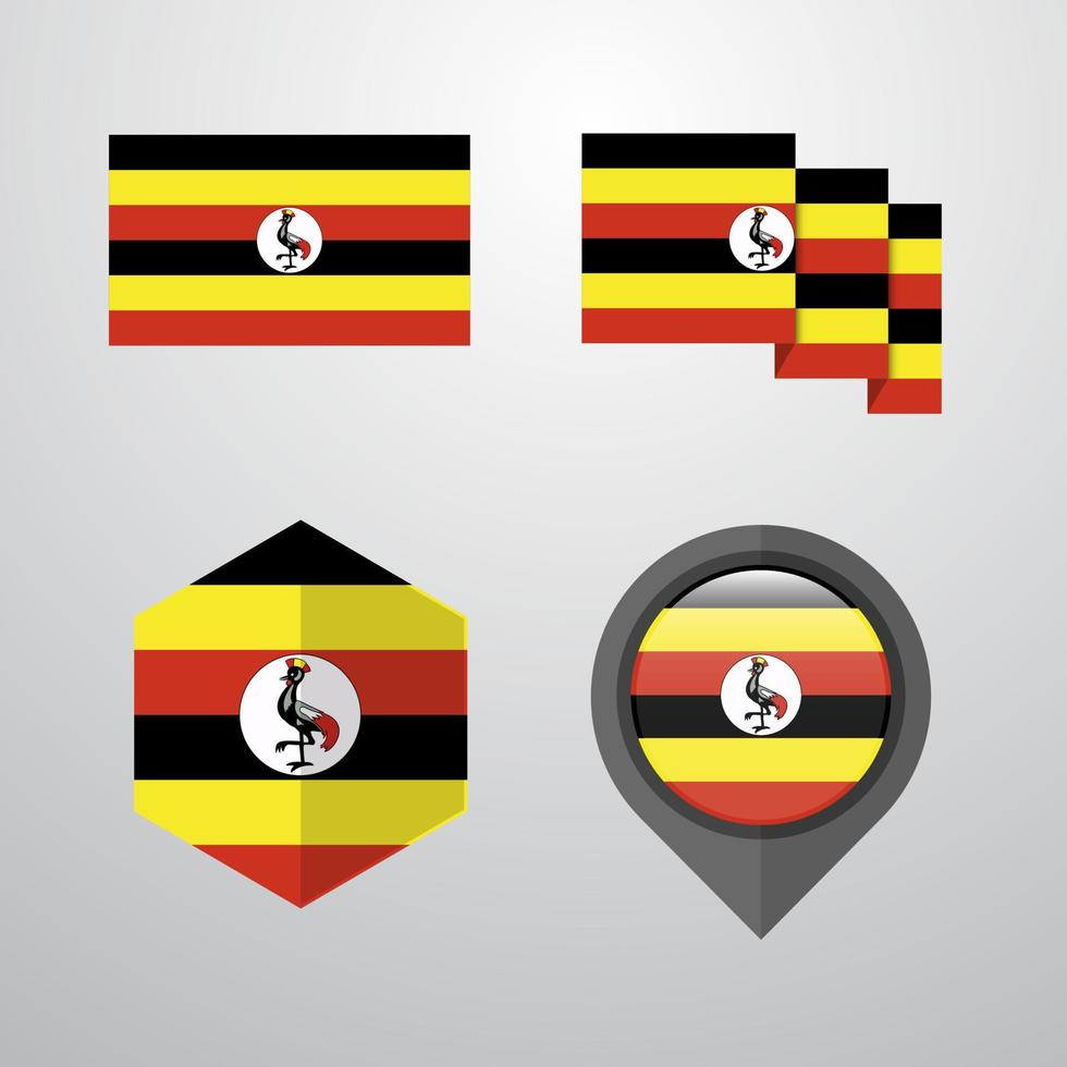 Uganda flag design set vector