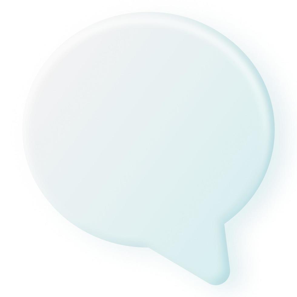 3D speech bubble icon isolated on white background. 3D chat sign. White and light mint speech bubble, social media chat message icon. Empty text bubble, comment, dialogue balloon vector
