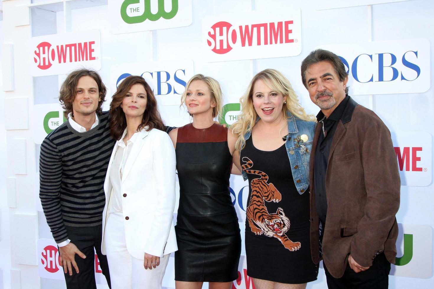 LOS ANGELES, JUL 29 - Matthew Gray Gubler, Jeanne Tripplehorn, A J Cook, Kirsten Vangsness, Joe Mantegna arrives at the CBS, CW, and Showtime 2012 Summer TCA party at Beverly Hilton Hotel Adjacent Parking Lot on July 29, 2012 in Beverly Hills, CA photo